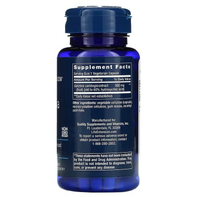 HCA de garcinia, 90 cápsulas vegetarianas de Life Extension Life Extension LEX-17380 Ayuda Glucemia y Diabetes salud.bio