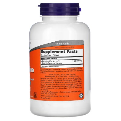 L-carnitina, 1000 mg, 100 comprimidos de NOW Foods NOW Foods NOW-00068 Quemagrasas y similares salud.bio