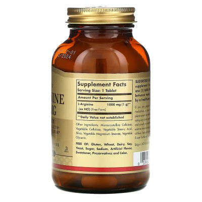 L-Arginina, Forma libre, 1000 mg, 90 comprimidos de Solgar SOLGAR SOL-00150 Aminoácidos salud.bio
