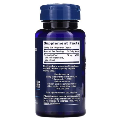 Zinc alta potencia, 50 mg, 90 cápsulas vegetales de Life Extension Life Extension LEX-18139 Sistema inmunitario salud.bio