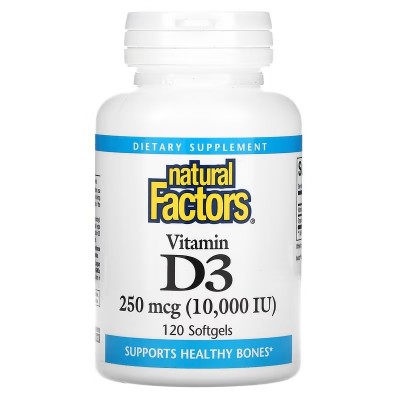 Vitamina D3, 250 mcg (10,000 IU), 120 perlas de Natural Factors Natural Factors NFS-01064 Vitamina A y D salud.bio