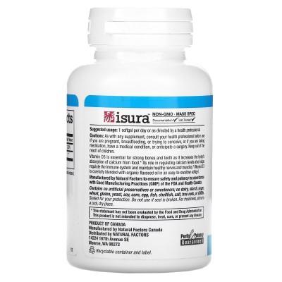 Vitamina D3, 250 mcg (10,000 IU), 120 perlas de Natural Factors Natural Factors NFS-01064 Vitamina A y D salud.bio