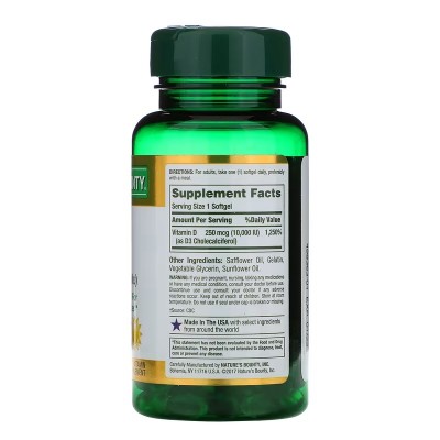 Vitamina D3, 250 mcg (10 000 UI), 72 Perlas de rápida liberación de Nature's Bounty NATURE´S BOUNTY NRT-35873 Vitamina A y D ...