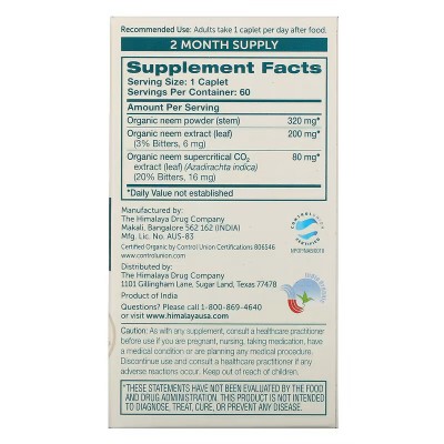 Neem Organico, 60 Capsulas de Himalaya Himalaya HIM-41501 Ayudas aparato Digestivo salud.bio