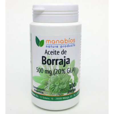 Borraja 100 Perlas de 500 mg de Manabios Manabios 111593 Síndrome premenstrual y alteraciones hormonales salud.bio