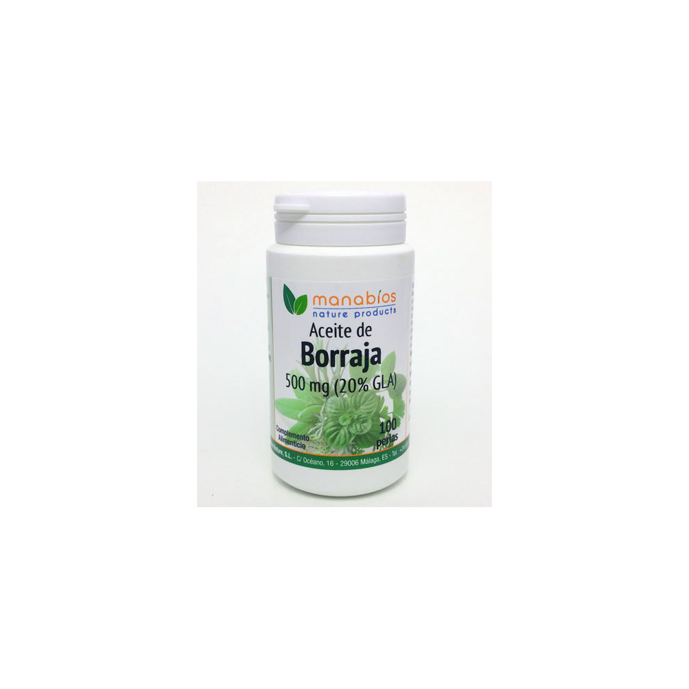 Borraja 100 Perlas de 500 mg de Manabios Manabios 111593 Síndrome premenstrual y alteraciones hormonales salud.bio