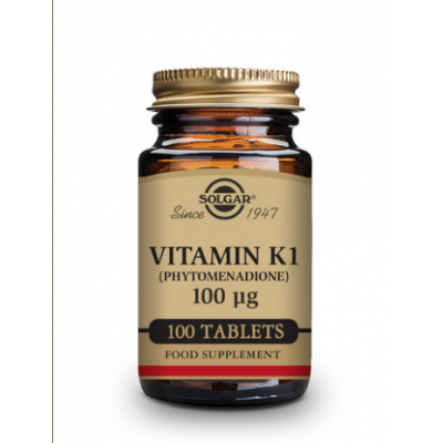 Vitamina K1 (Fitomenadiona) 100 μg (mcg), 100 Comprimidos de Solgar SOLGAR SOL-03600 Articulaciones, Huesos, Tendones y Muscu...