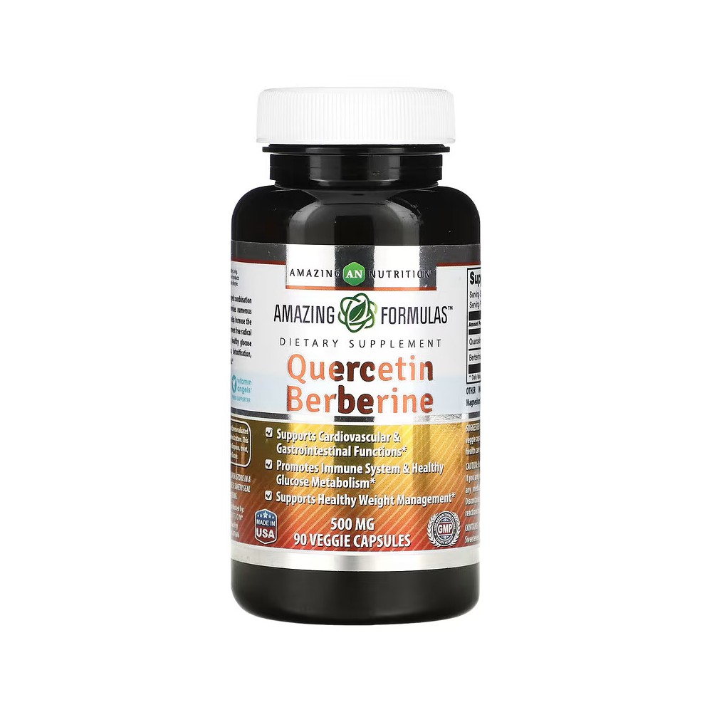 Quercetina y berberina, 500 mg, 90 cápsulas vegetales de Amazing Nutrition Amazing Nutrición AMN-02487 Antioxidantes salud.bio