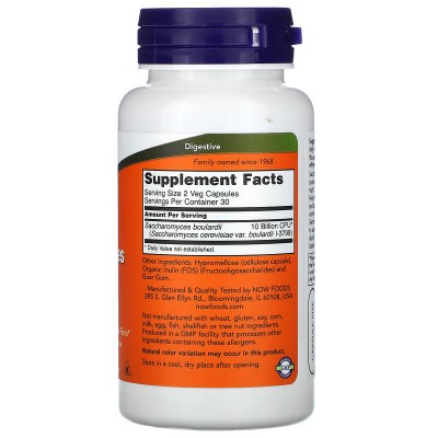 Saccharomyces boulardii, 60 cápsulas vegetales de NOW Foods NOW Foods NOW-02934 Ayudas aparato Digestivo salud.bio