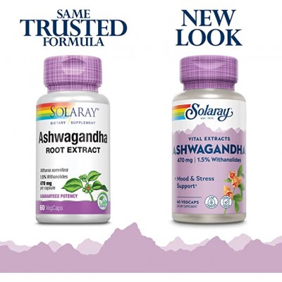 Ashwagandha 60 VegCaps. Apto veganos. Sin gluten. de Solaray SOLARAY SM-39902 Estados emocionales, ansiedad, estrés, depresió...
