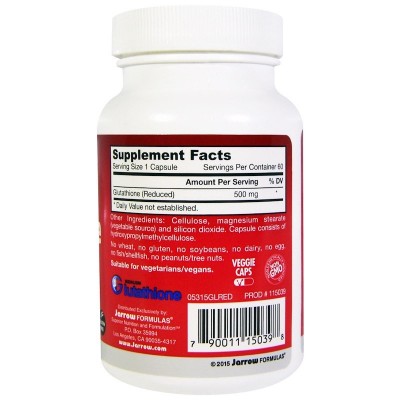 Glutathione Reduced (glutation), 500 mg, capsulas vegetarianas de Jarrow Formulas Jarrow Formula  Antioxidantes salud.bio
