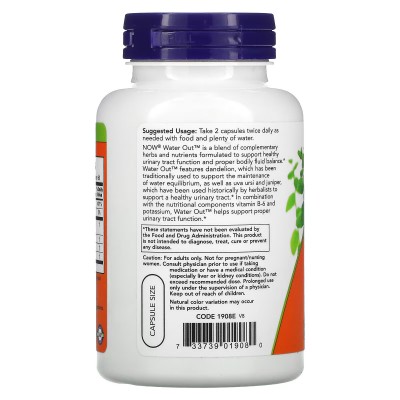 Eliminación de agua, Equilibrio de líquidos, 100 cápsulas vegetales de NOW Foods NOW Foods NOW-01908 Drenantes y Diureticos s...