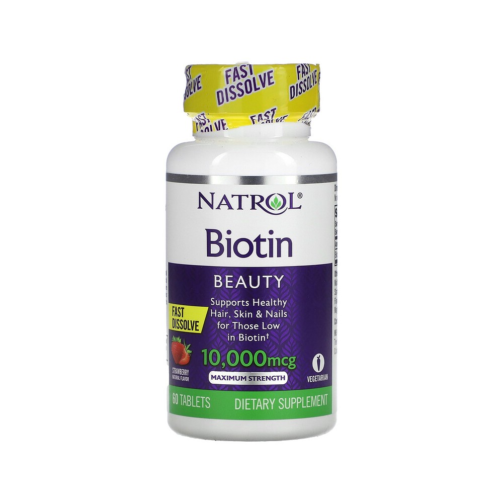 Biotina de Disolución rápida 10.000mcg (Máxima concentración) Fresa, de Natrol Natrol NTL-06885 Piel, Cabello y Uñas, Complem...