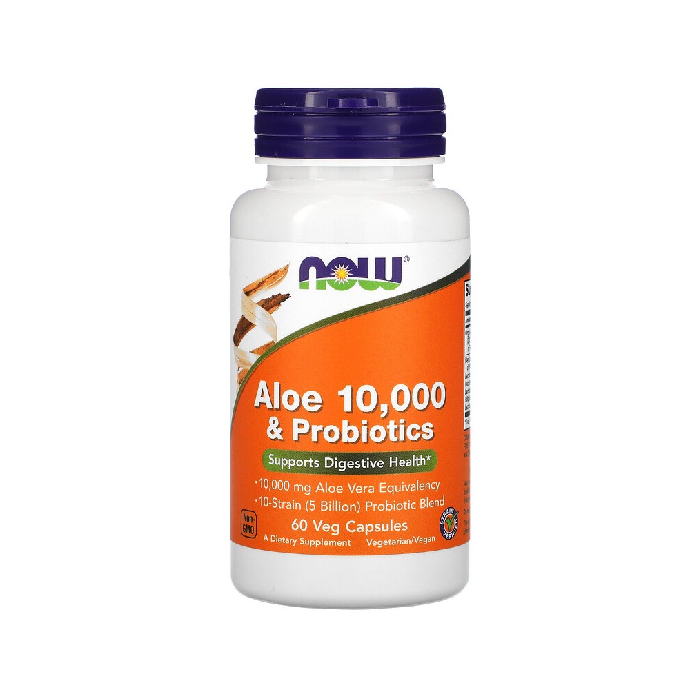 Aloe 10.000 y probióticos, 60 comprimidos vegetarianos de NOW Foods NOW Foods NOW-03029 Ayudas aparato Digestivo salud.bio