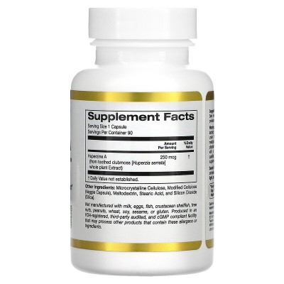 Huperzina A, 250 mcg, 90 cápsulas vegetales de California Gold Nutrition California Gold Nutrition CGN-02168 Memoria salud.bio