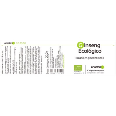 Ginseng Rojo ecológico 200mg 90Cáp de Anastore Bio Anastore NA-05 Cansancio, fatiga, astenia primaveral salud.bio