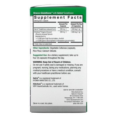 Brocco-Glutathione, Protección antioxidante, 500 mg, 60 cápsulas vegetales de Nature's Answer Nature's Answer NTA-16030 Antio...