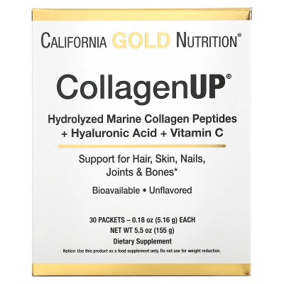 CollagenUP, Péptidos de colágeno marino hidrolizado con Hialurónico y vitamina C, 30 sobres, 5,16 g de California Gold Nutrit...