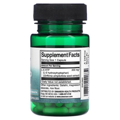 5-HTP, 200 mg, (Ayuda a tu sistema nervioso) 60 cápsulas de Swanson Swanson SWV-02963 Estados emocionales, ansiedad, estrés, ...
