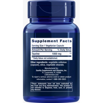 Taurina 1.000 mg. 90 Cápsulas Vegetales de Life Extension Life Extension LIF-01827E Cansancio, fatiga, astenia primaveral sal...
