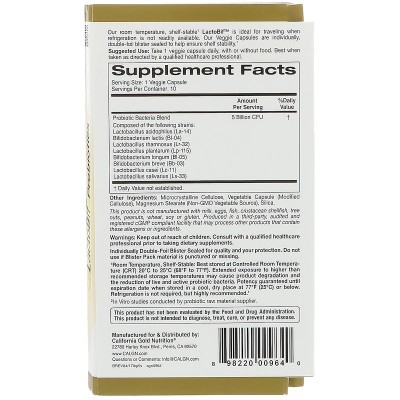 Probióticos LactoBif, 5 Billones CFU, 10 ó 60 Cápsulas Veggie de California Gold Nutrition California Gold Nutrition  Ayudas ...