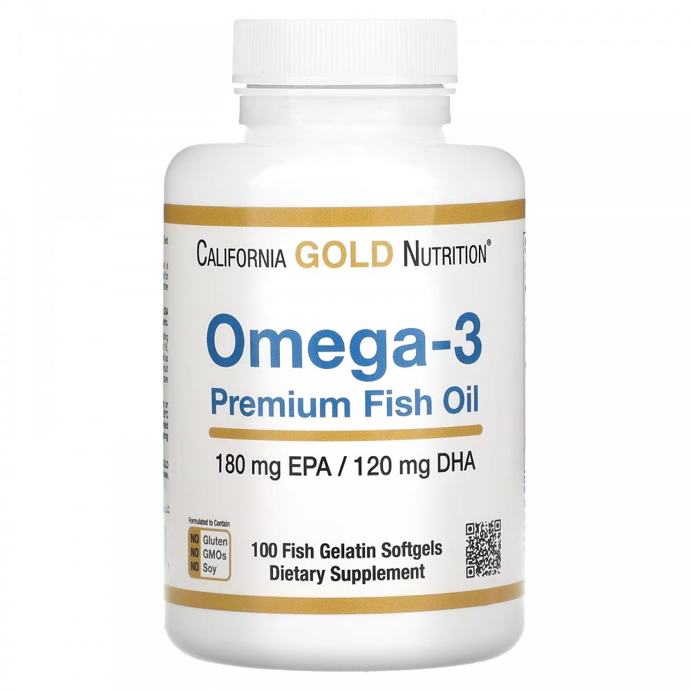 Aceite de pescado prémium con omega-3, 180 EPA/120 DHA, 100 perlas de California Gold Nutrition California Gold Nutrition MLI...