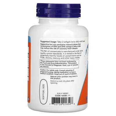 Omega-3, 180 EPA/120 DHA, en cápsulas blandas de NOW Foods NOW Foods  Ayudas niveles Colesterol y Trigliceridos salud.bio