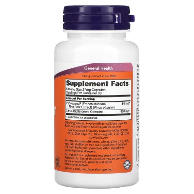 Pycnogenol, 30 mg, 60 cápsulas vegetales de NOW Foods NOW Foods NOW-03264 Antioxidantes salud.bio