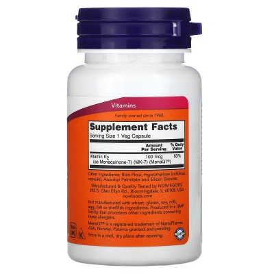 MK-7 Vitamina K-2 , 100 mcg, cápsulas vegetales de NOW Foods NOW Foods  Vitamina A y D salud.bio