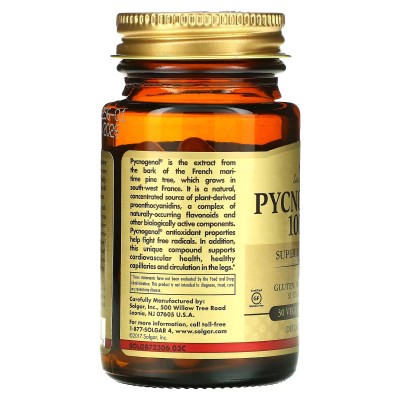 Pycnogenol®, 100 mg, 30 cápsulas vegetales de Solgar SOLGAR SOL-02306 Antioxidantes salud.bio