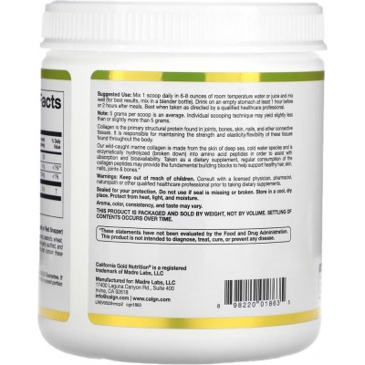 Péptidos de Colágeno marino hidrolizado, Sin sabor, 200g de California Gold Nutrition California Gold Nutrition CGN-01863 Art...
