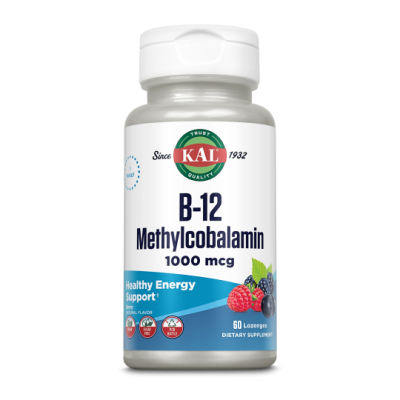 B12 Metilcobalamina (Methycobalamin) 1000 mcg, 60 Comprimidos Masticables sabor Fresa de KAL SOLARAY SM-53575 Vitamina B salu...
