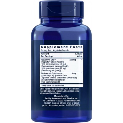 Resveratrol optimizado Elite™ 60 cápsulas vegetales de Life Extension Life Extension LEX-22306 Antioxidantes salud.bio