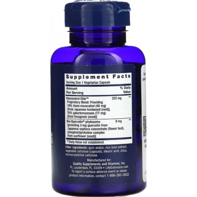 Resveratrol optimizado Elite™ 60 cápsulas vegetales de Life Extension Life Extension LEX-22306 Antioxidantes salud.bio