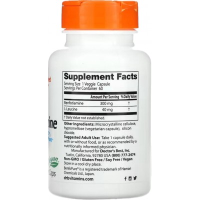 B1 Benfotiamina con BenfoPure, 300 mg, 60 cápsulas vegetales de Doctor's Best DOCTOR'S BEST DRB-00270 Ayuda Glucemia y Diabet...