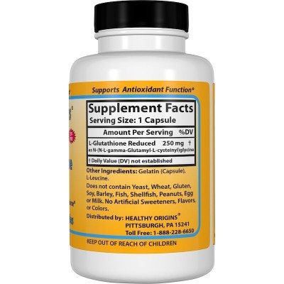 L-Glutatión Reducido Setria®, 250 Y 500 mg, 60 Cápsulas de Healthy Origins Healthy Origins® HOG-41336 Aminoácidos salud.bio