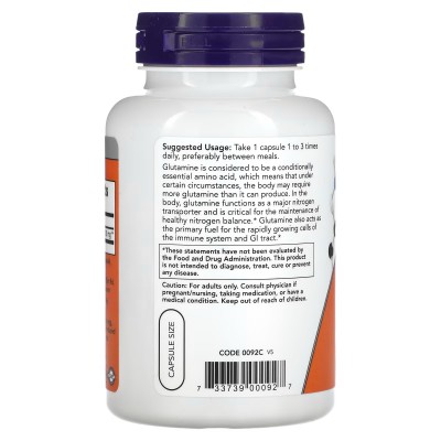 L-glutamina, 500 mg, 120 cápsulas vegetales de NOW Foods NOW Foods NOW-00092 Suplementos Deportivos (Complementos Alimenticio...