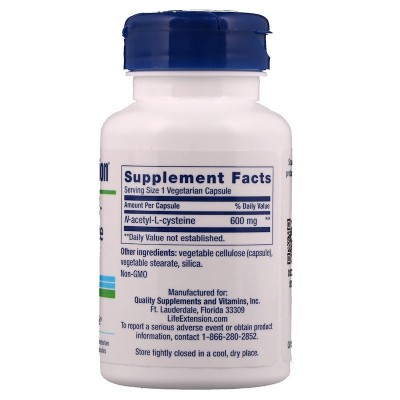 NAC N-Acetil-L-Cisteína, 600 mg , 60 cápsulas vegetarianas de Life Extension Life Extension LEX-15436 Higado y sistema hepato...
