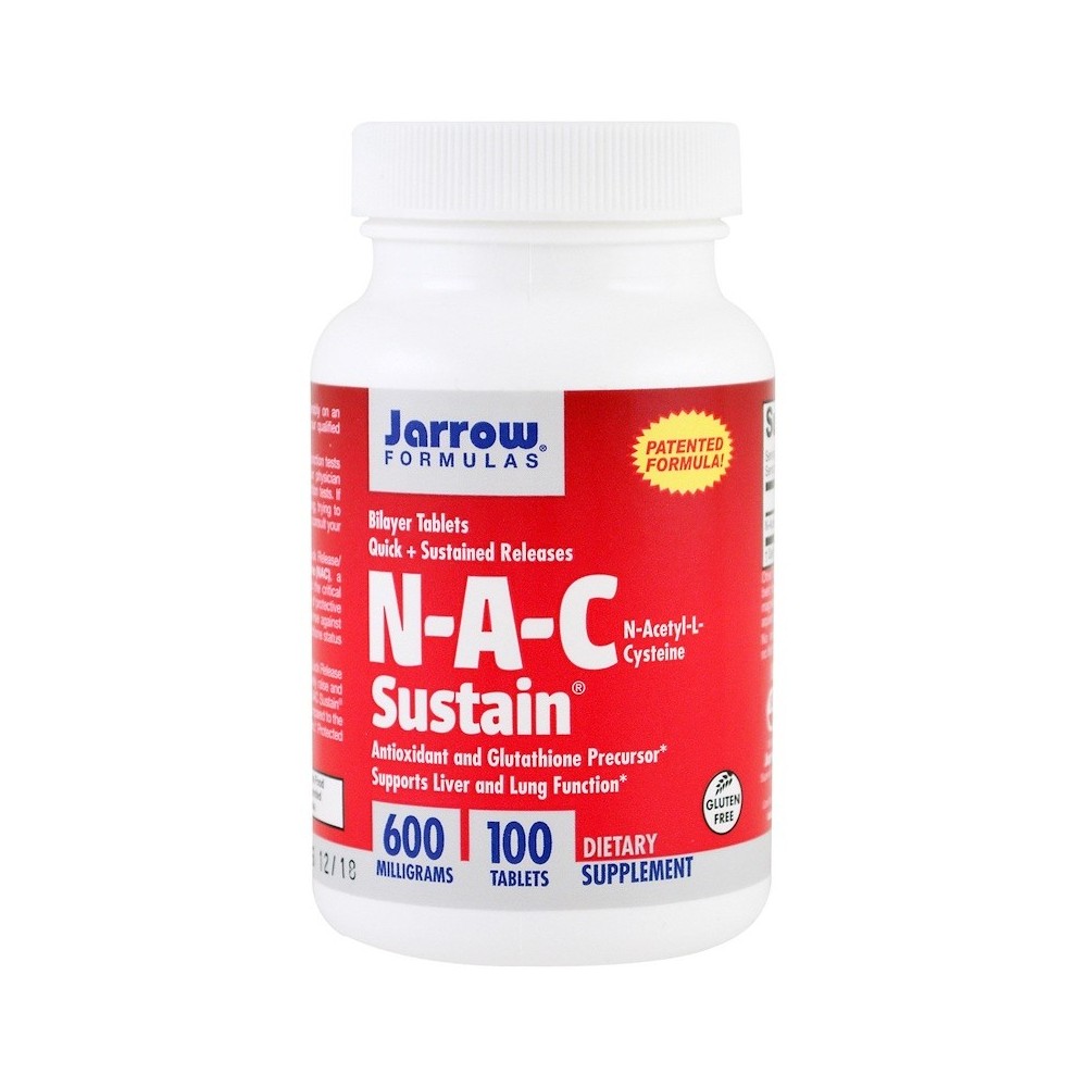NAC Sustain, N-Acetyl-L-Cysteine, 600 mg, 100 Tabletas de Jarrow Formulas Jarrow Formula JRW-07001 Higado y sistema hepatobil...