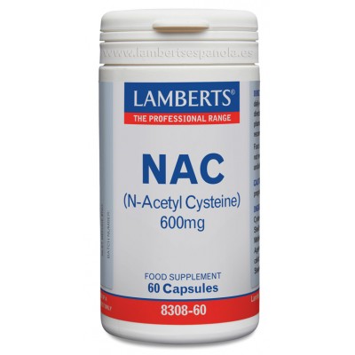 NAC N-Acetil L-Cisteína, 600mg, 60 cápsulas de Lamberts Lamberts LAM-41285 Higado y sistema hepatobiliar salud.bio