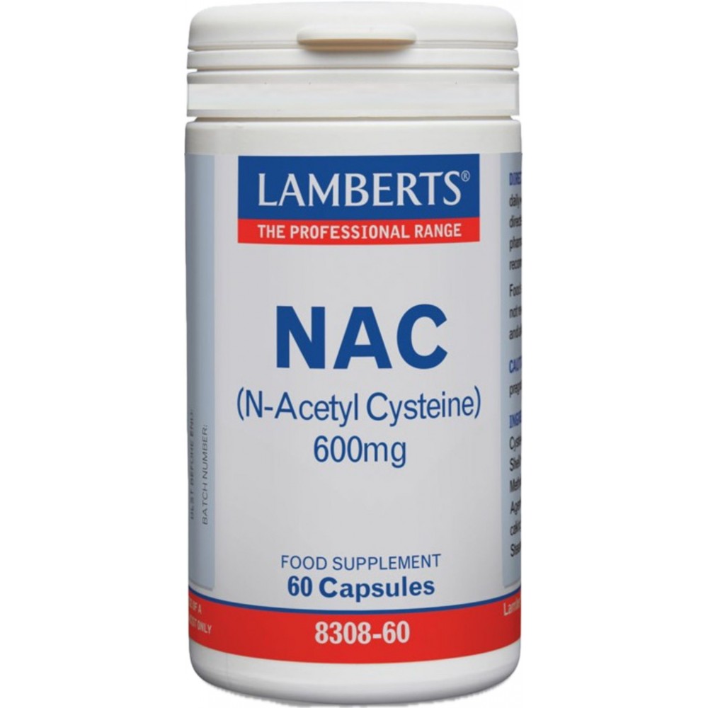 NAC N-Acetil L-Cisteína, 600mg, 60 cápsulas de Lamberts Lamberts LAM-41285 Higado y sistema hepatobiliar salud.bio