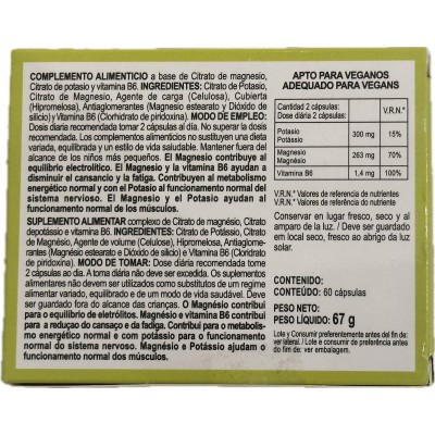 Magnesio + Potasio 60 cápsulas de Integralia INTEGRALIA GEN-481 Articulaciones, Huesos, Tendones y Musculos, componen el Apar...