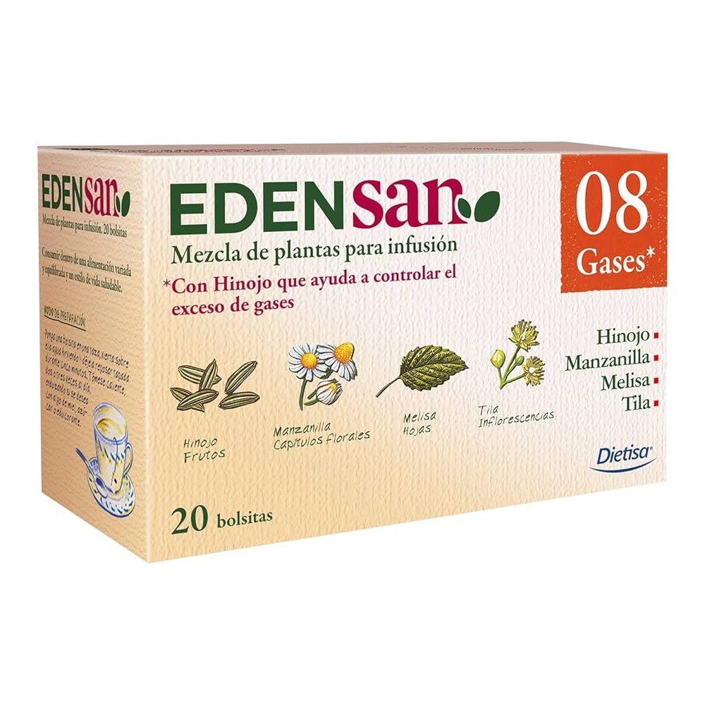 EDENSAN 08 GASES Infusión 20 filtros de Dietisa Dietisa DIE-00008 Ayudas aparato Digestivo salud.bio