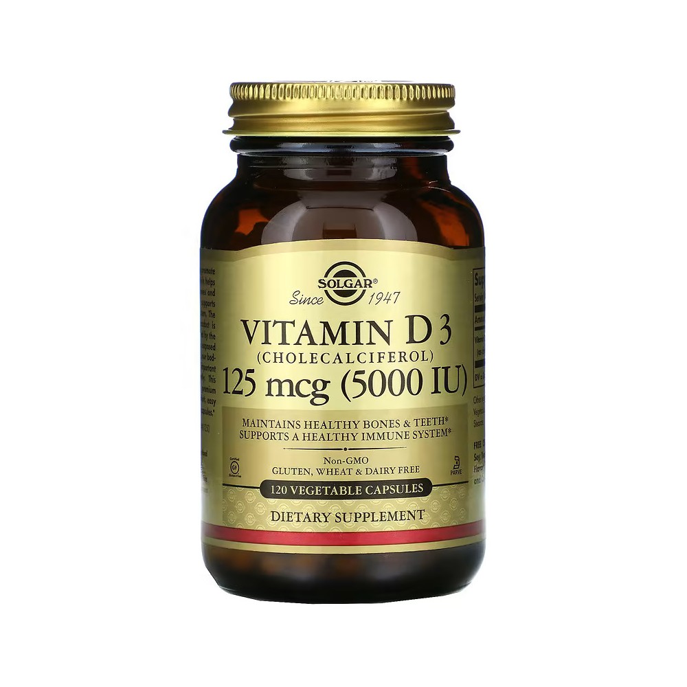 Vitamina D3 (colecalciferol), 125mcg (5.000 UI), 120 cápsulas blandas de Solgar SOLGAR SOL-03313 Vitamina A y D salud.bio