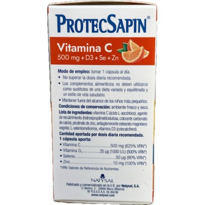 Vitamina C 1000mg. + D3 + ZINC PROTECSAPIN triple acción de Natysal Natysal 13745 Vitamina C salud.bio
