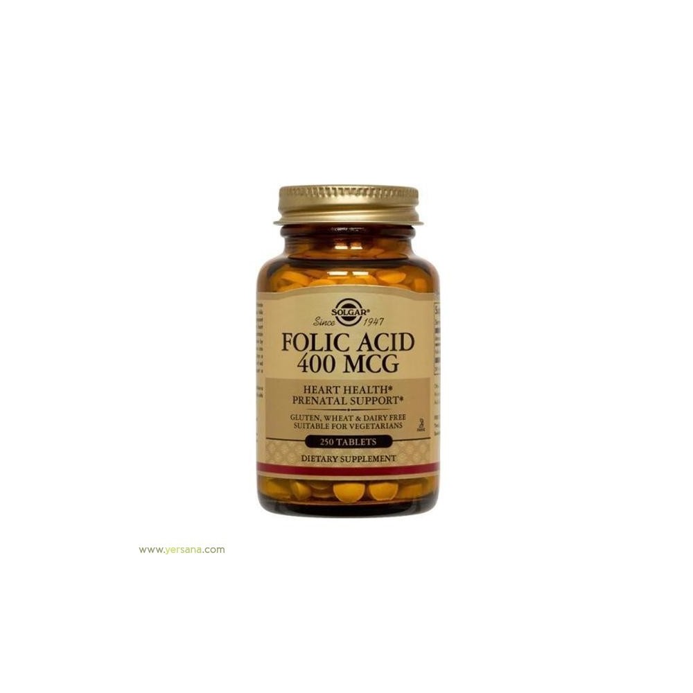 Folacín (Ácido Fólico) 400 μg 250 Comp. de Solgar SOLGAR 051081 Embarazo y lactáncia salud.bio