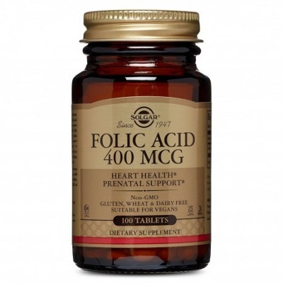 Folacín (Ácido Fólico) 400 μg 100 Comp. de Solgar SOLGAR 051080 Embarazo y lactáncia salud.bio