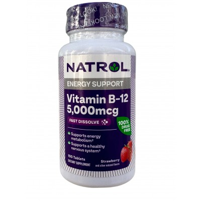 Vitamin B12, Fast Dissolve, Maximum Strength, Strawberry, 5,000 mcg, 100 Tablets de Natrol Natrol NTL-06672 Vitaminas y Miner...