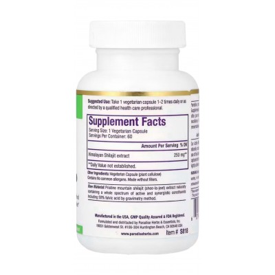 Extracto de shilajit, 60 cápsulas vegetales de Paradise Herbs Paradise PAR-77818 Suplementos Deportivos (Complementos Aliment...