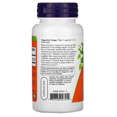 Maca 500 mg 100 Cápsulas Vegetales de Now Foods NOW Foods NOW-04721 Salud Sexual y Fertilidad salud.bio